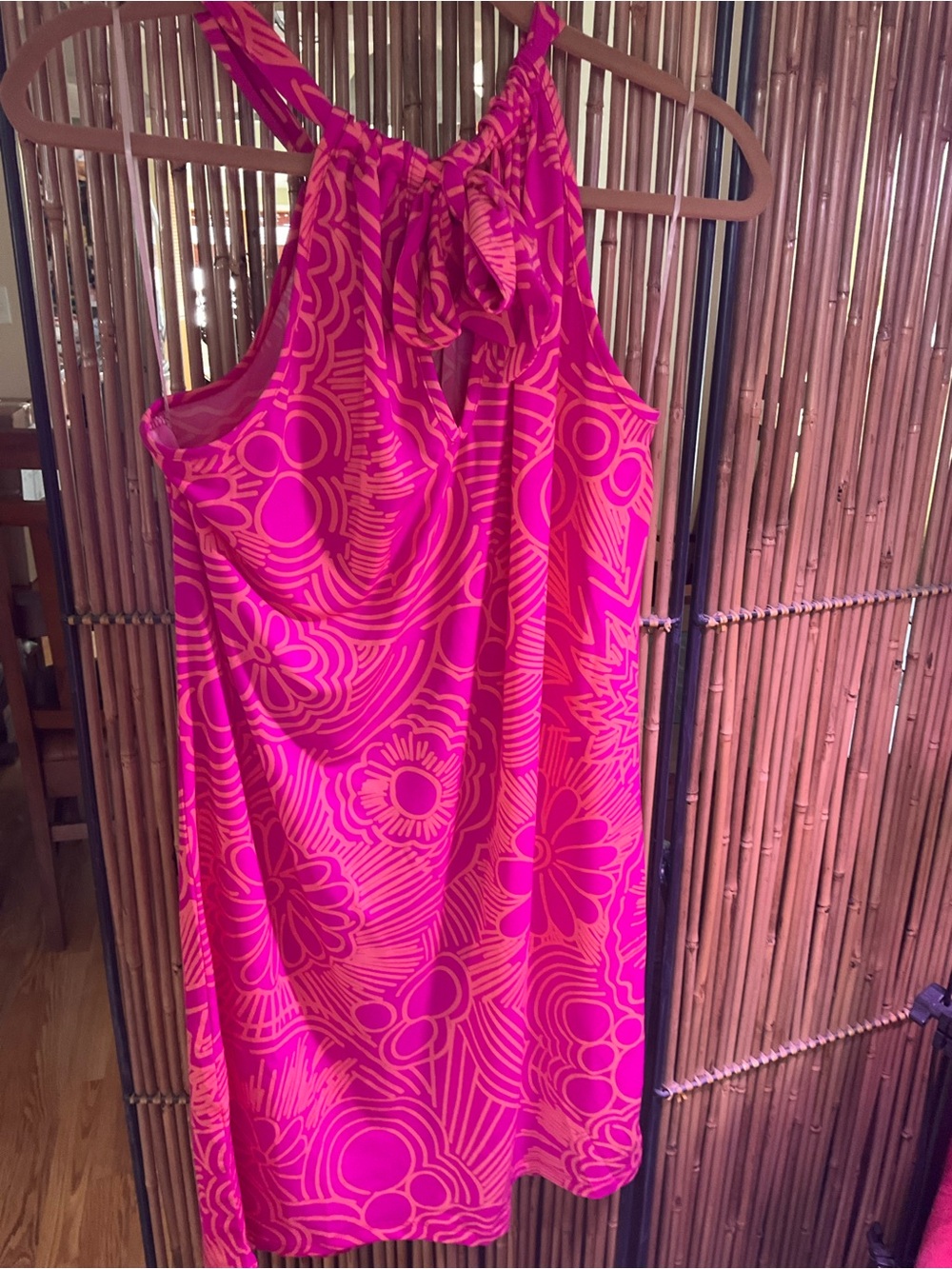 Trina Turk Hot Pink and Orange Floral Halter Dress - Picture 3 of 4
